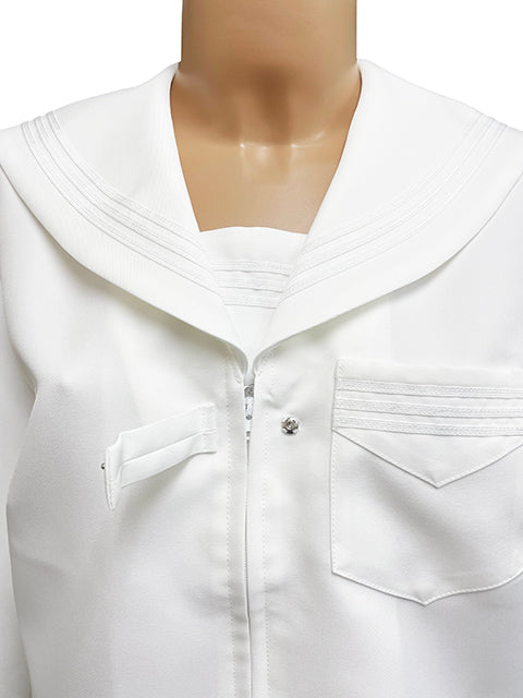 wbb-1169-8009 秋冬長袖白セーラー服 白プリーツスカートセット