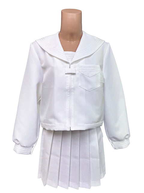 wbb-1169-8009 秋冬長袖白セーラー服 白プリーツスカートセット