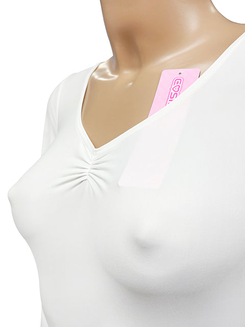 wbb-3135 薄手2WAYストレッチ生地フロントギャザーVネック長袖レオタード